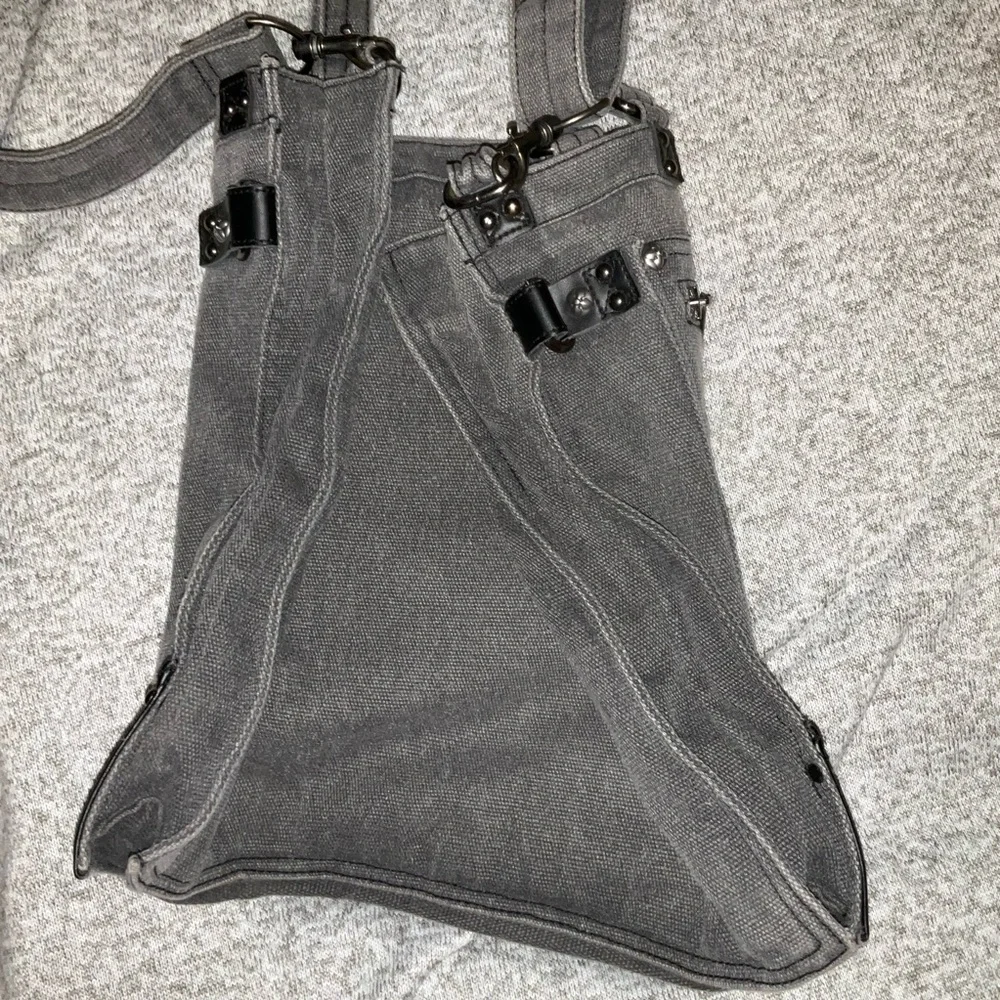 Rock Revival Grey Denim Canvas Messenger Tote Bag Crossbody 90’s Y2K Grunge